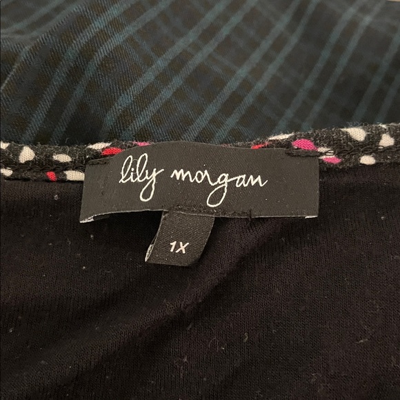 😍SHOW SPECIAL LILY MORGAN Black Long Sleeve Top with Pink & White Spots 1X - Picture 4 of 7
